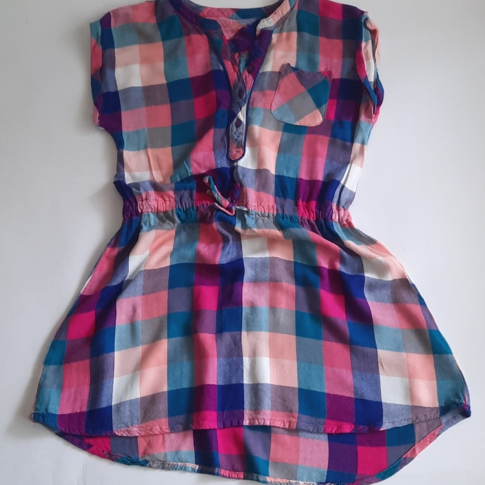 Cat & Jack Girls Blue and Pink Checkered Plaid Shirt Dress Size M 7/8